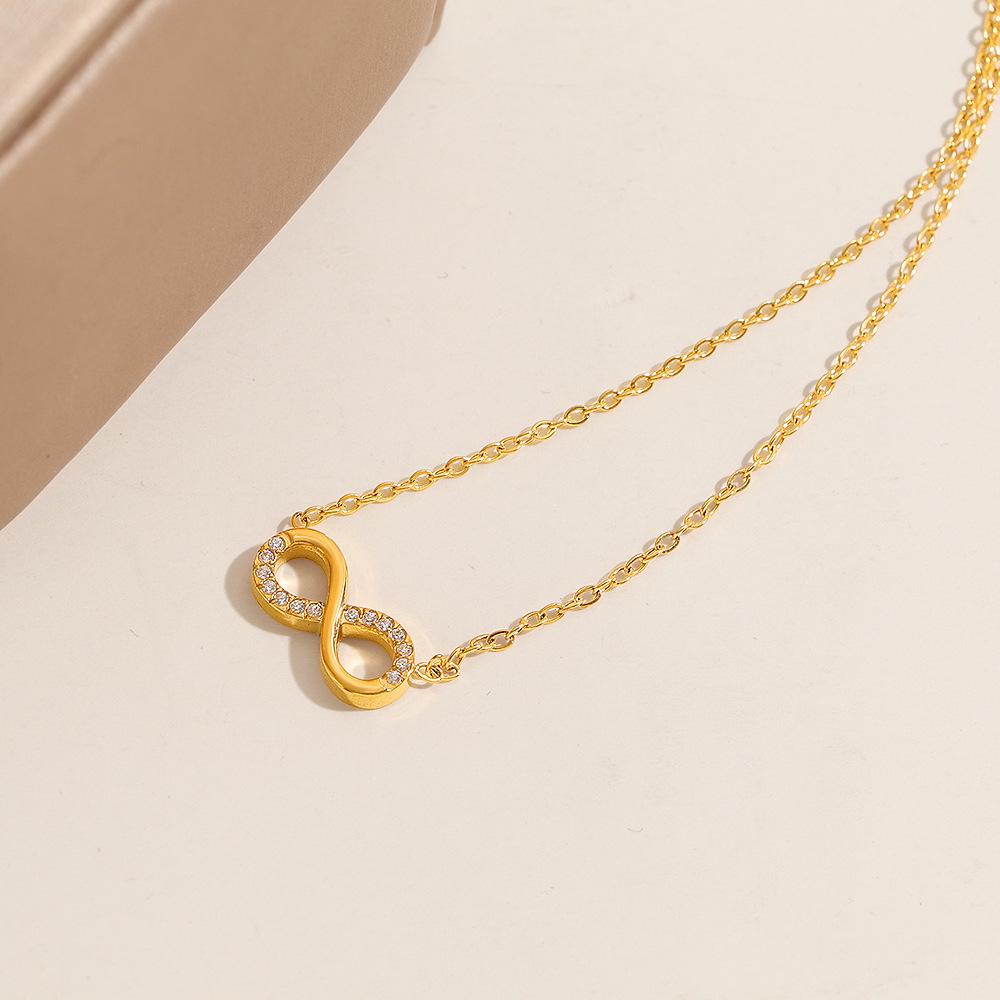 New Stainless Steel No. 8 Pendant Necklace for Women - Light Luxury, Micro-Inlaid Zirconia, Colorfast, High-End Feel.