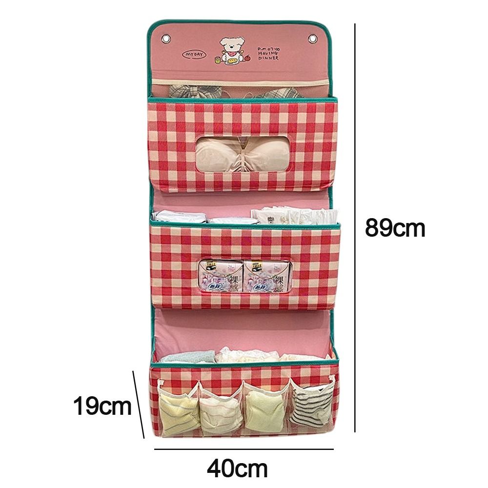 Cartoon Wall Hanging Storage Bag Foldable with Pockets Hanging Baskets 3 Layer Grid Hanging Bag for Dormitory Bedroom