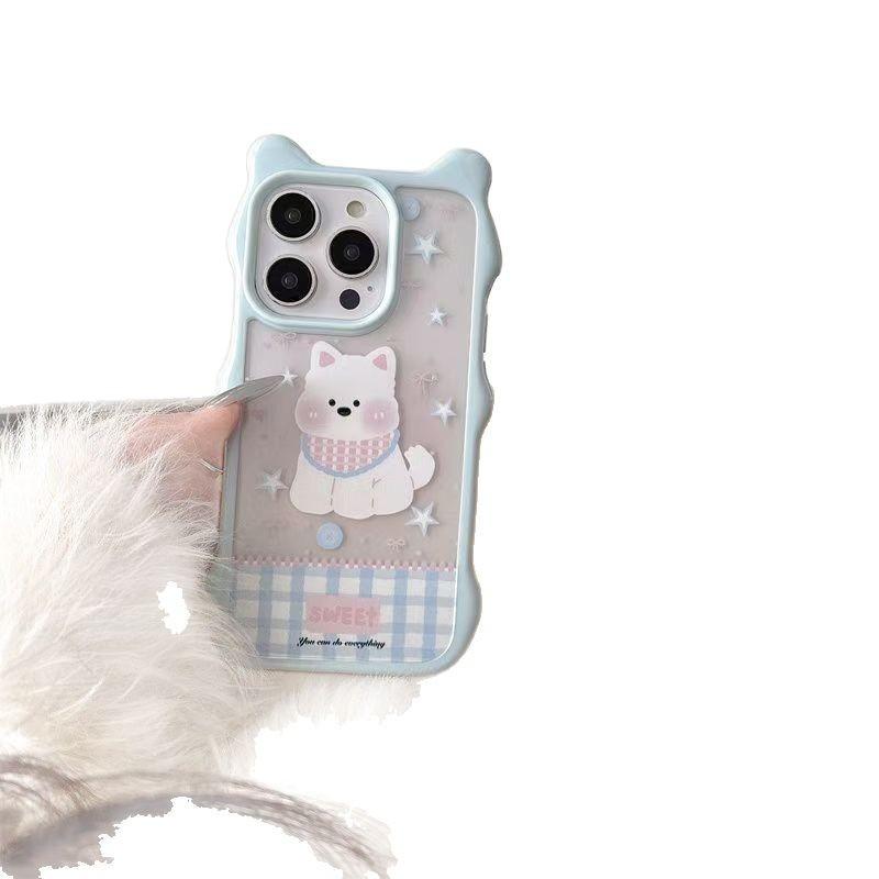 Plaid West Highland Pink iPhone 15 Pro Cute Cat Ear Style Huawei Apple 14 Pro Phone Case New Model