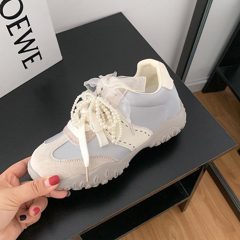 

Cowhide~ grape ma same height increase 6cm mandarin duck shoelaces beaded color matching thick-soled German training shoes women s casual sports shoes 40