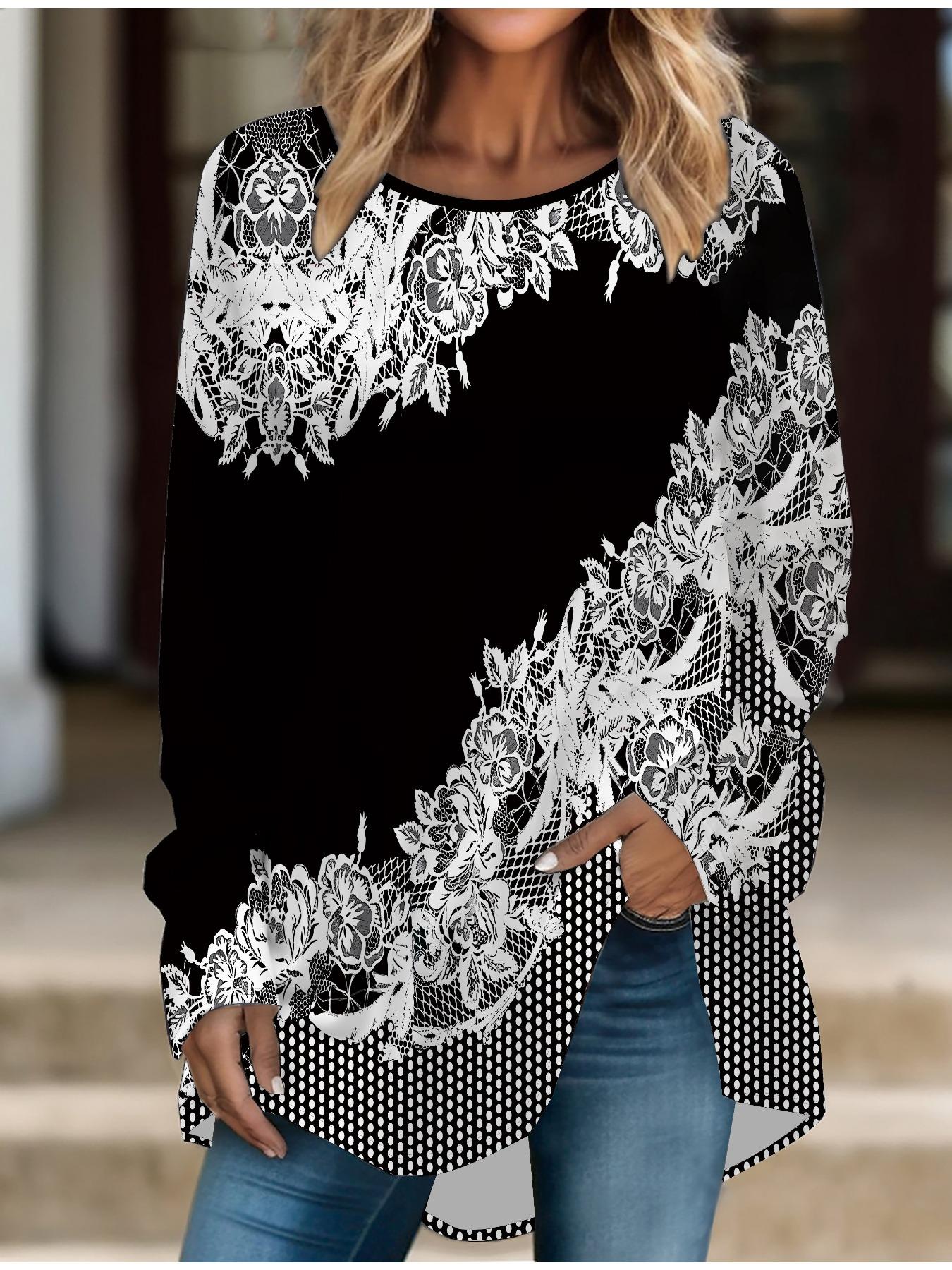 

Женская футболка больших размеров, весенняя, в стиле ретро, с принтом, удобная, с длинным рукавом, круглым вырезом, повседневная, свободного кроя, средней длины, топы 4XL белый