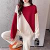 Autumn and winter new color matching knitted bottoming shirt for women with semi-turtleneck loose and lazy sweater for women