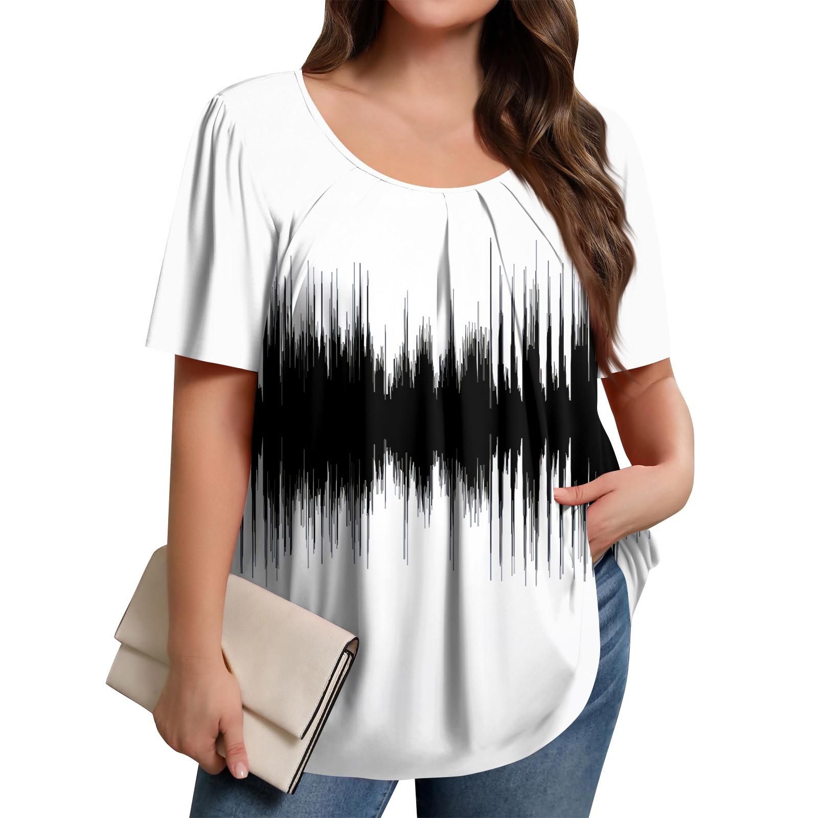 

Plus Size Women s Casual Round Neck Pleated Short Sleeve Color Top XXXXL білий