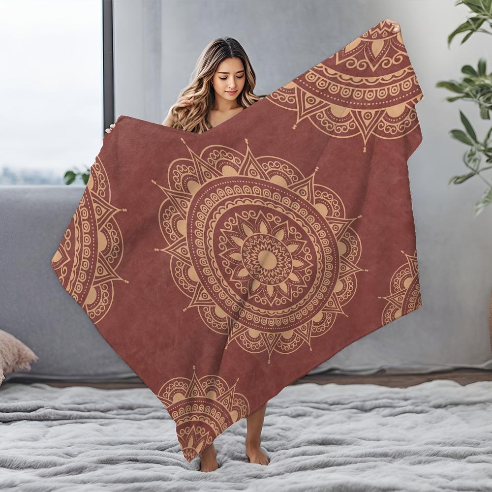 Manta de Forro Polar Mandala Boho Turco Manta de Algodón Bordada Cubierta de Cama para Festival Manta de Sofá con Patrón Geométrico