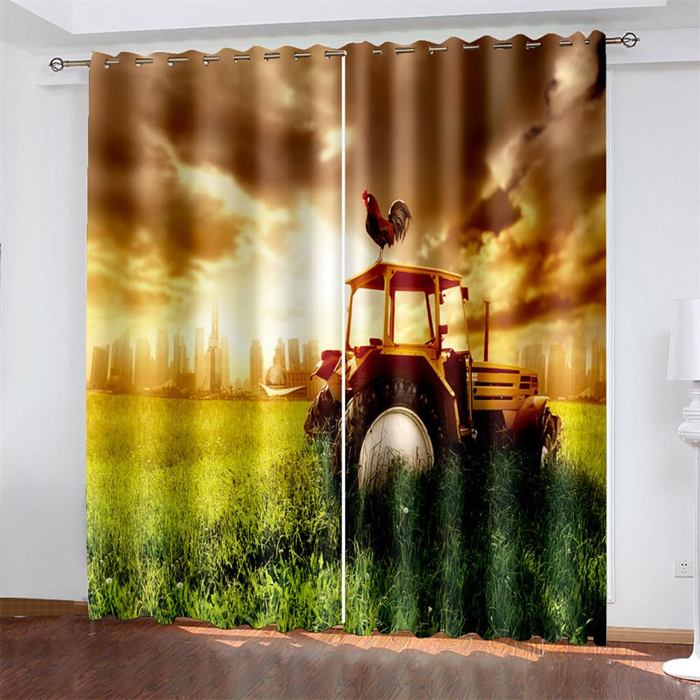 Car   Printing Woven Curtains Bedroom Blackout Curtains with Two Independent Curtains On The Left and Right