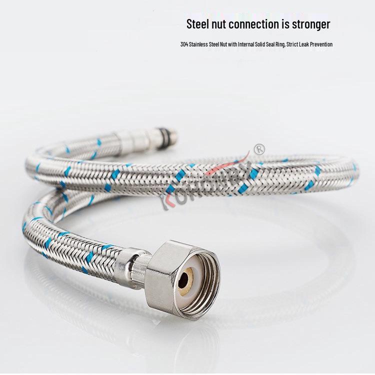 60cm Red & Blue Braided 304 Stainless Steel Water Inlet Hose for Hot/Cold Faucets