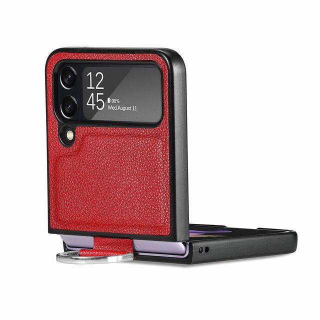 

Противоударный нескользящий кожаный чехол с кольцом на палец для Samsung Galaxy Z Flip 4 5g Flip4 Flip3 Flip 3, тонкий защитный чехол Funda for Samsung Z Flip 3 красный
