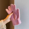 Finger gloves winter women's new thickened warm solid color cute student cycling cold-proof wool gloves women