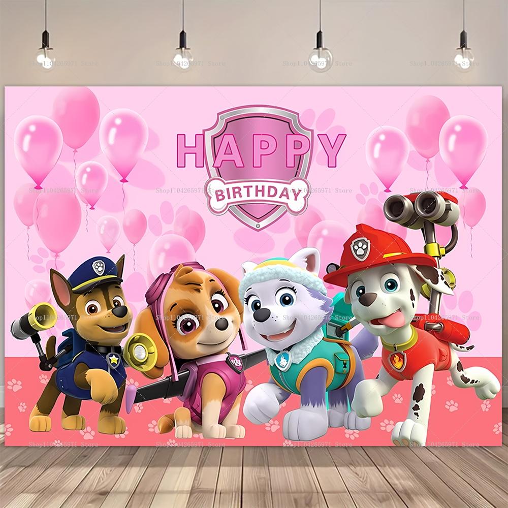 PAW Patrol Cartoon Dog Birthday Backdrop Kids Happy Birthday Photo Background Banner Baby Shower Boys Girls Party Decor Supplies