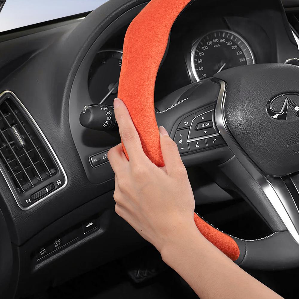 bpzsw1 Suitable for Infiniti Premium Suede Snap-On Steering Wheel Cover, Non-Slip and Durable, Available for Round and D-Shaped 