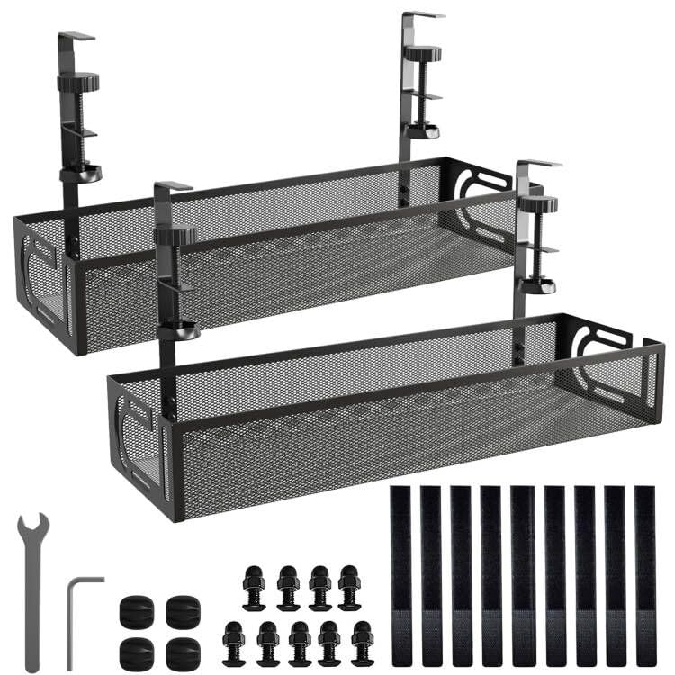 

Cable Tray Under Desk Mesh Wire Hidden Cable Storage No Drilling Required External Inward Compatible with Both Easy Installation Carbon Steel Under чорний