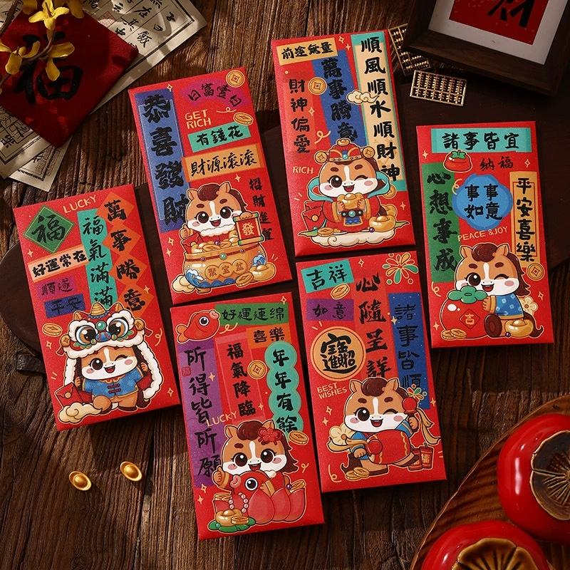 6 st 2026 Hästens År Röda Kuvert Lyckopåse Vårfest Välsignelse Ficka Rött Kuvert Nyårsdekoration Gåva