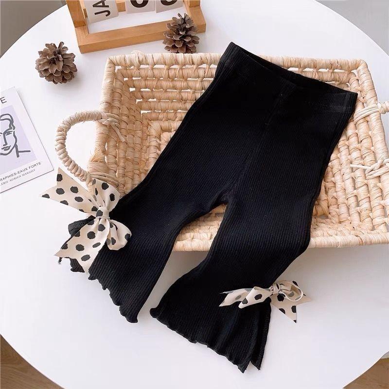 

Модные брюки для девочек, длинные брюки, весна-осень, детские брюки клеш, детские леггинсы с высокой эластичностью и бантом, повседневные детские брюки 90 чёрный