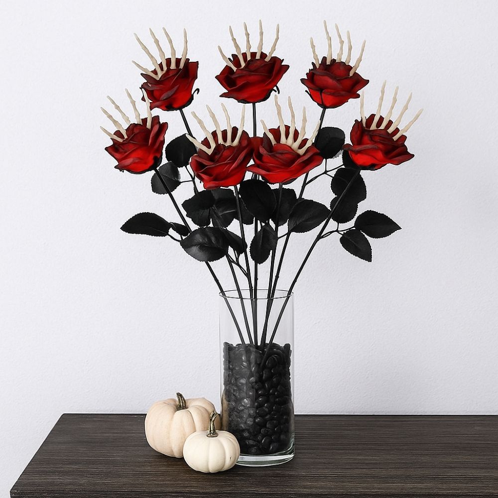 49cm Skeleton Hand Rose Bouquet Gothic Fake Flower Halloween Artificial Rose Ghost Festival