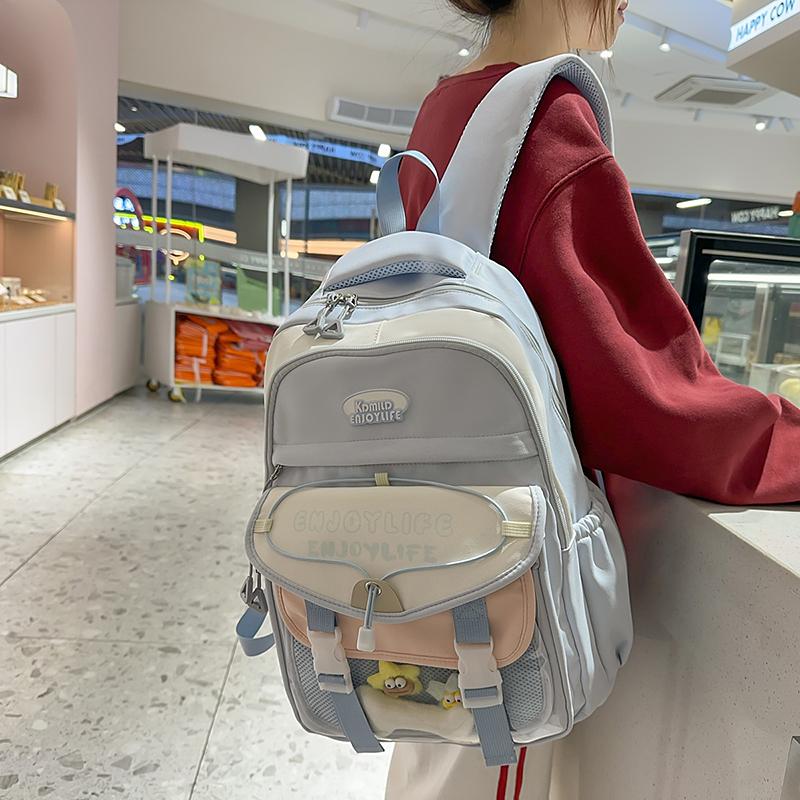 Letter Print Women's Backpack Large Capacity Computer Backpack Color Block Student Schoolbag
