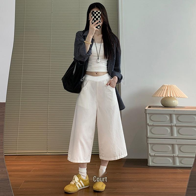 

2026 Khaki Maternity Mid-Length Washed Denim Capris - Lightweight, Cool, Casual, Straight-Leg Pants 2XL белый