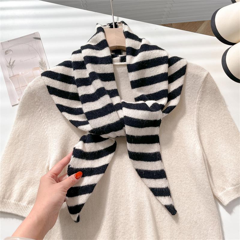 Knitted Scarf Women  Wool Winter Warm Scarves Bright  Stripe Design Thickened Shawl Soft Triangle Pashmina Neck