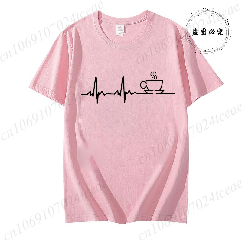 COFFEE ECG EKG Print T Shirt Men Women New Fashion T-shirt Funny Casual T-shirt Summer Fashion CAFFEINE MEME Aesthetic Tshirts