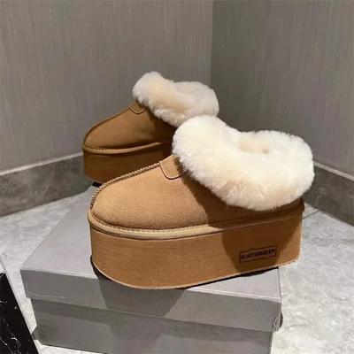 Platform Ankle Snow Boots Woman Fur Cotton Shoes High Heels Brand Suede Warm Plush Slippers Woman 2024 Trend Casual Botas Muejr