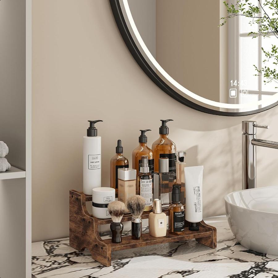 

Деревянная подставка-органайзер для дисплея, многоярусная, для парфюмерии и одеколона, 3-ярусная полка для специй, деревенская полка для свечей, кухни United States