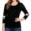 Women's Solid Color Bow Round Neck Casual Loose 3/4 Sleeve Top
