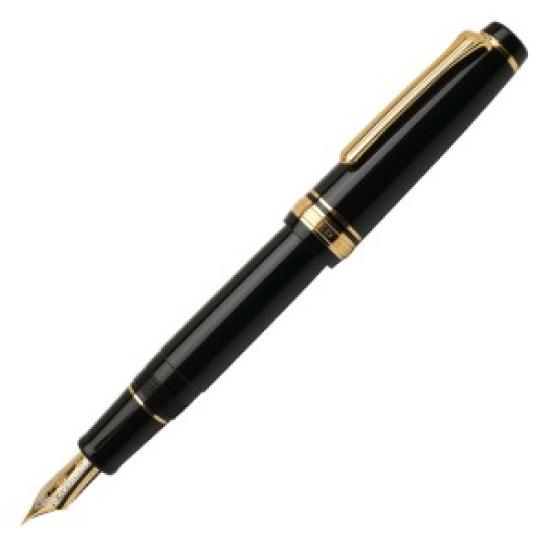 Sailor Professional Gear Gold Fountain Pen Black Medium Nib 11-2036-420 with Converter