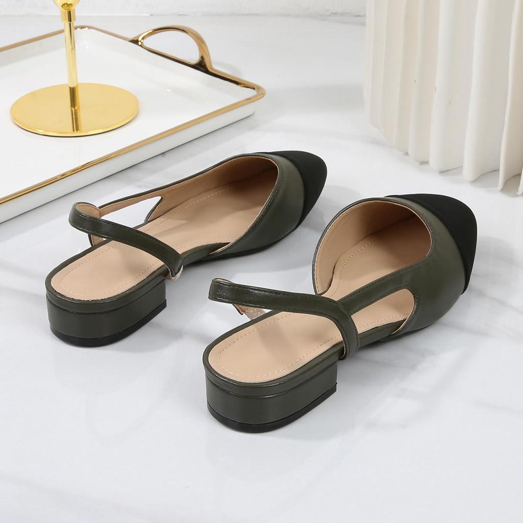Women's Plus Size Chunky Heel Sandals: Open Toe, Low & Mid Heel, Flat & Backless, Color Block Design.