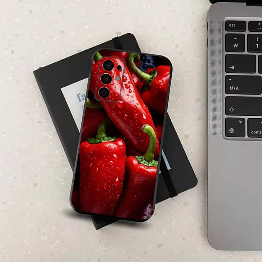 Pattern Red Chilli Pepper  Phone For Samsung Galaxy A53,31,52,72,41,22,73,32,71,Note,J7,8,9,5G Soft Black Silicone Case