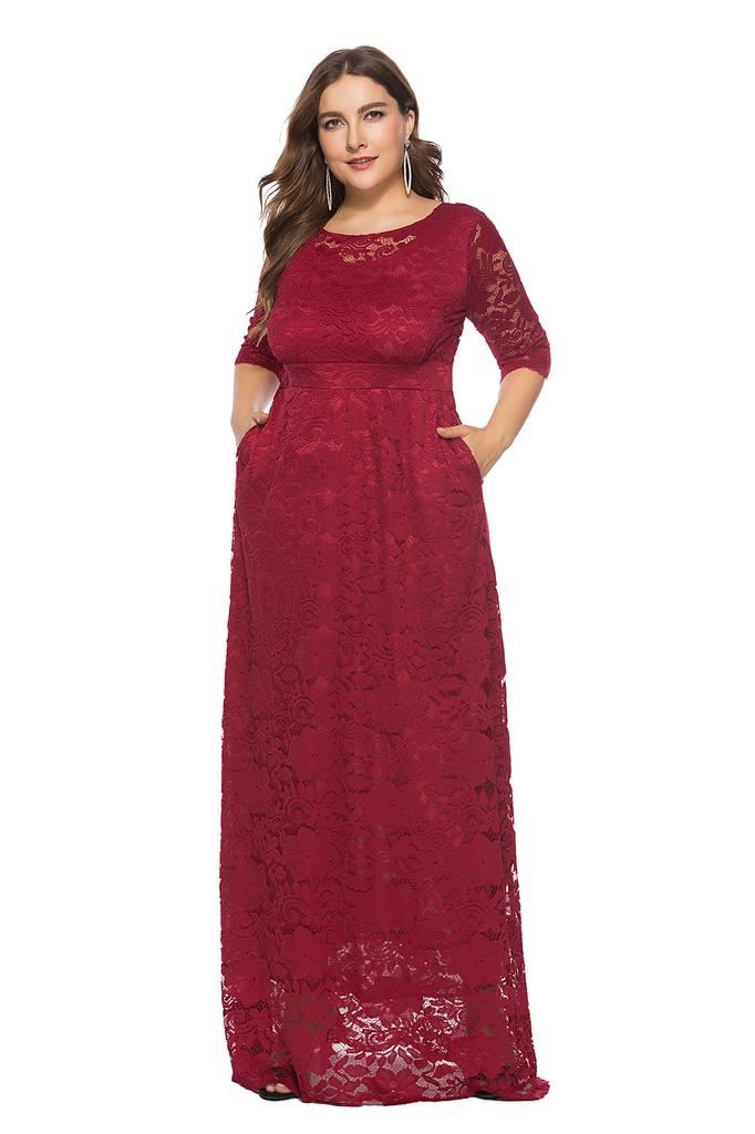 Large Size Women's New Lace Pocket Evening Dress Bridesmaid Dress
