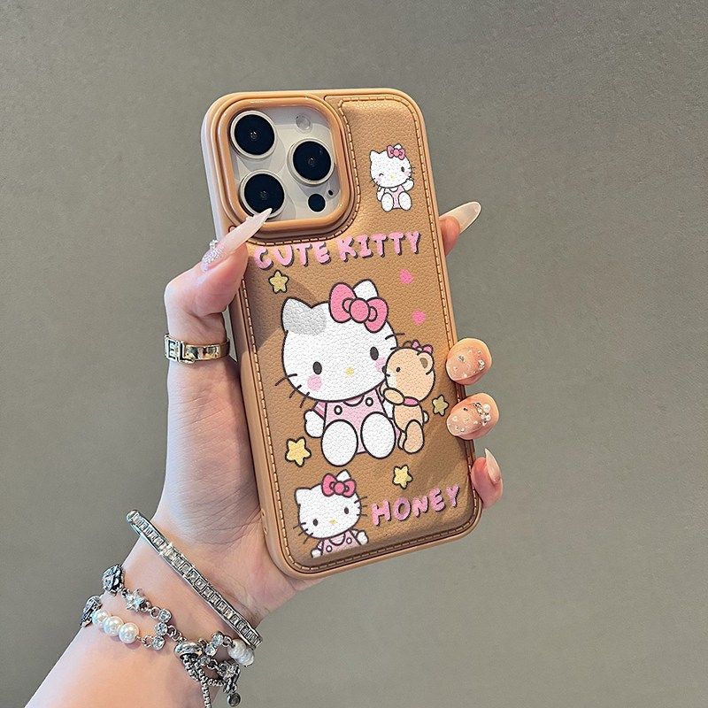 Hello Kitty is suitable for Apple 17 mobile phone case iphone16pro15/14 anti-drop 1312 leather pattern large hole painting