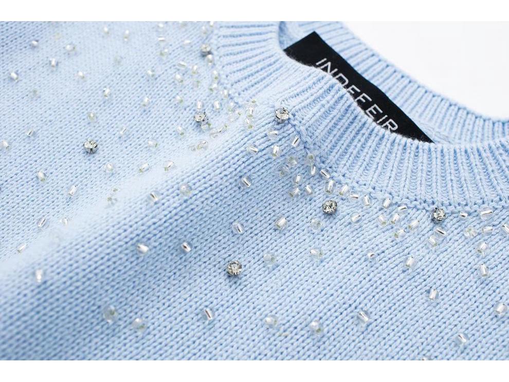 European & American Summer Women's Beaded Knit Sweater - Street Fashion Jewelry Embellished