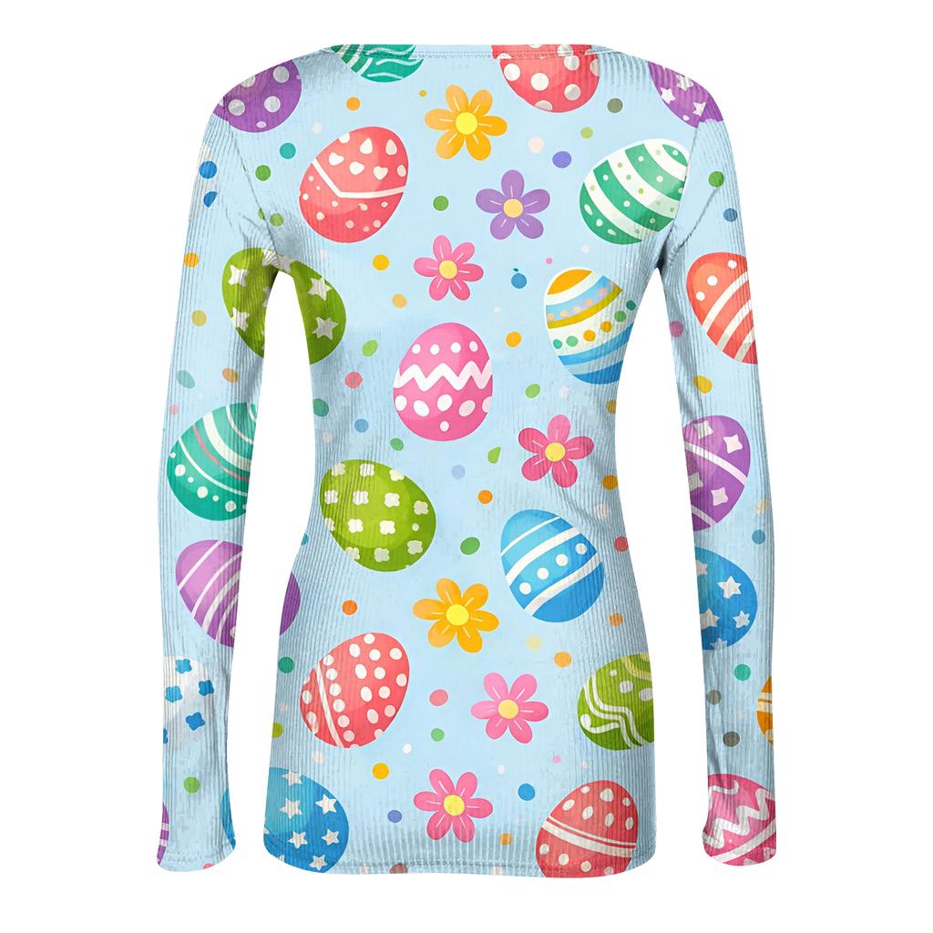 Women's And Winter Slim T-shirt Fashion Casual Printing Round Neck Pullover Long Sleeve Top