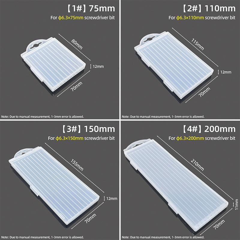 10-Grid Screwdriver Bit Storage Box Plastic Case 1/4" (6.35mm) Hex Shank 75/110/150/200mm Bits Tool Packing Parts Container