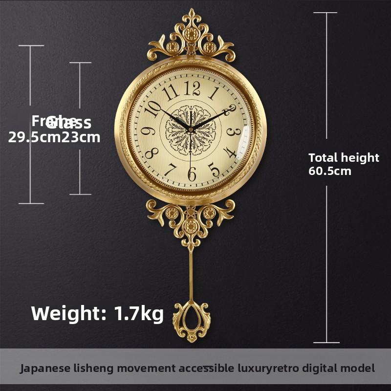 Metal Brass Living Room Wall Clock, a Modern Designer's Creative Decoration, American-style Silent Clock