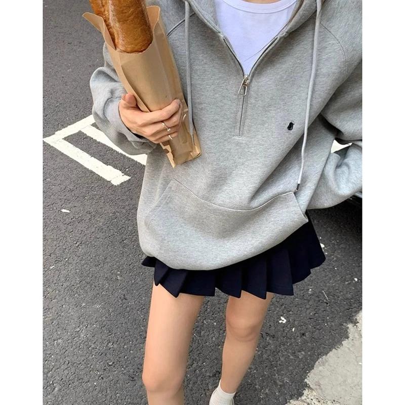 

Harajuku серый однотонный уличный кардиган с капюшоном женские американские ретро повседневные Harajuku оверсайз топ свитшот с карманом и капюшоном пальто S серый