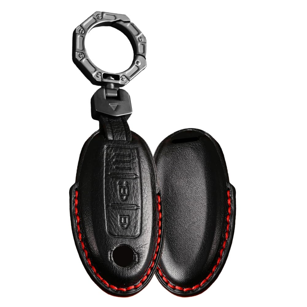 

TECART Nissan Key Compatible with Note and Handmade Leather Smart Key Case with 3 Black Case, Days, Serena, Elgrand, Kicks, e-Power, X-Trail, Buttons, чёрный
