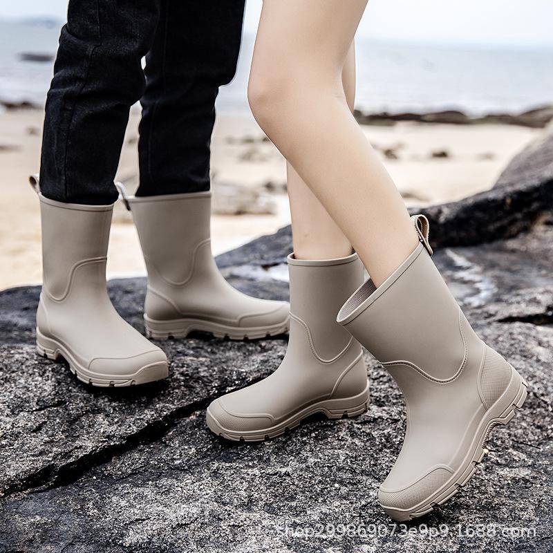Stylish Unisex Mid-Calf Waterproof Rain Boots, Non-Slip, Warm, Perfect for Fishing, Work, and More 37 зелёный