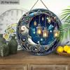 Himmlischer Mond & Laternen Holzschild, Runde Wanddekoration, Mystische Nachthimmeldeko - Ideal für Fantasy & Hexen-Wohnästhetik