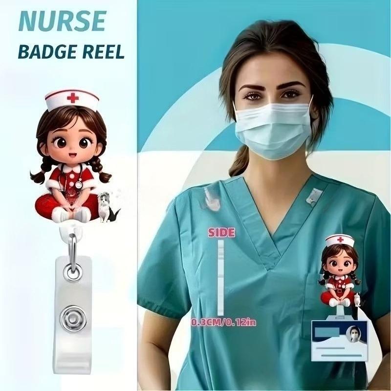 Fivela retrátil médica dos desenhos animados médico enfermeira licença de trabalho cordão criativo fácil de puxar fivela certificado marca nome