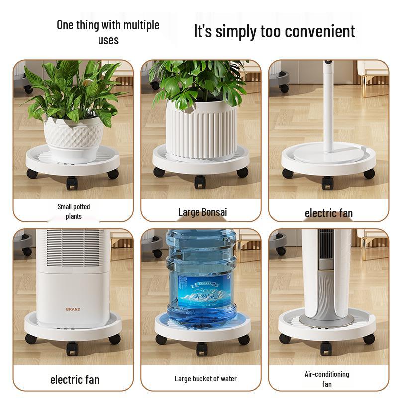 Tempered Mobile Flower Pot Tray with Wheels and Drawer – Round Base, Water-Receiving Tray for Potted Plants