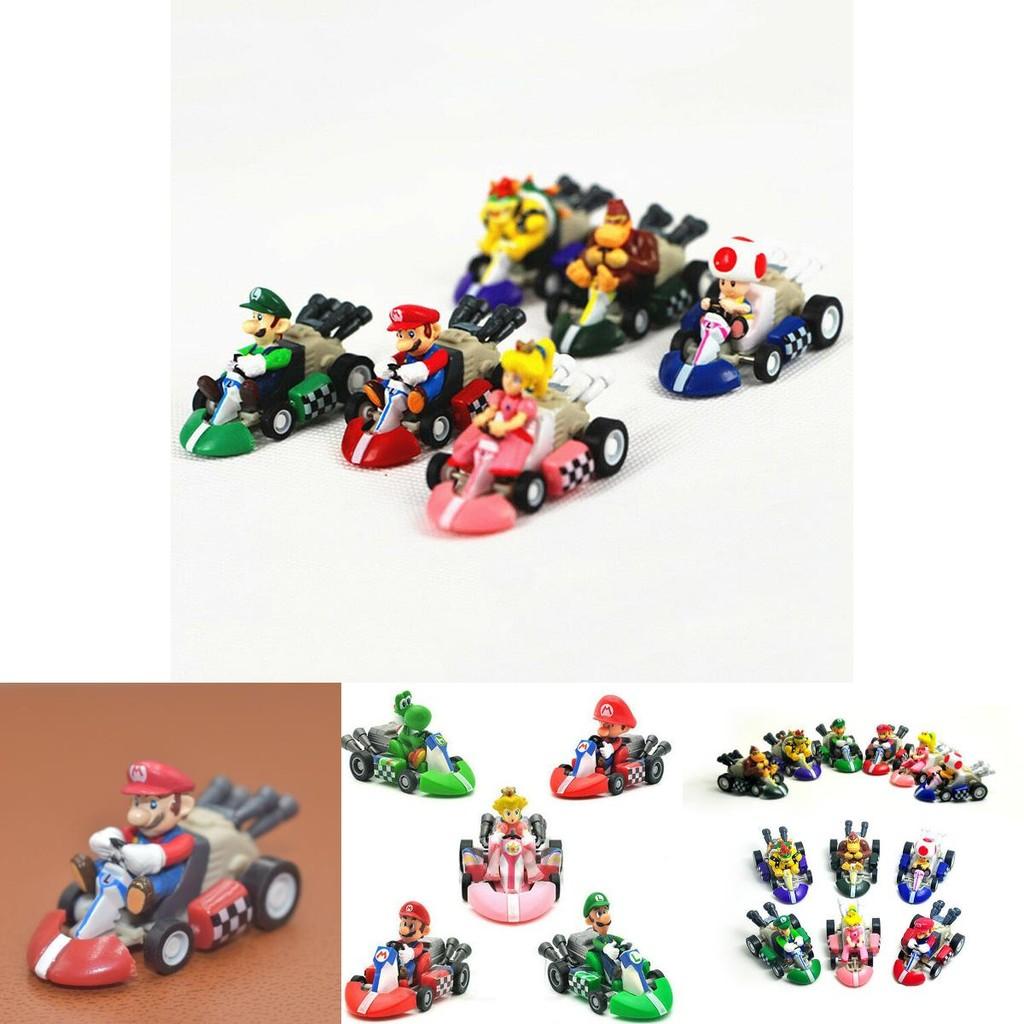 Super Mario Bros Kart Pull Back Car Action Figure Set 6 Pcs Colorful Collectibles