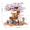 ShengBao Cherry Blossom Tree Street Scene Building Blocks Set with 6 Minifigures