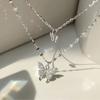 Women Necklace Double Layers Butterfly Shape Rhinestone Portable Lady Pendant for Gift