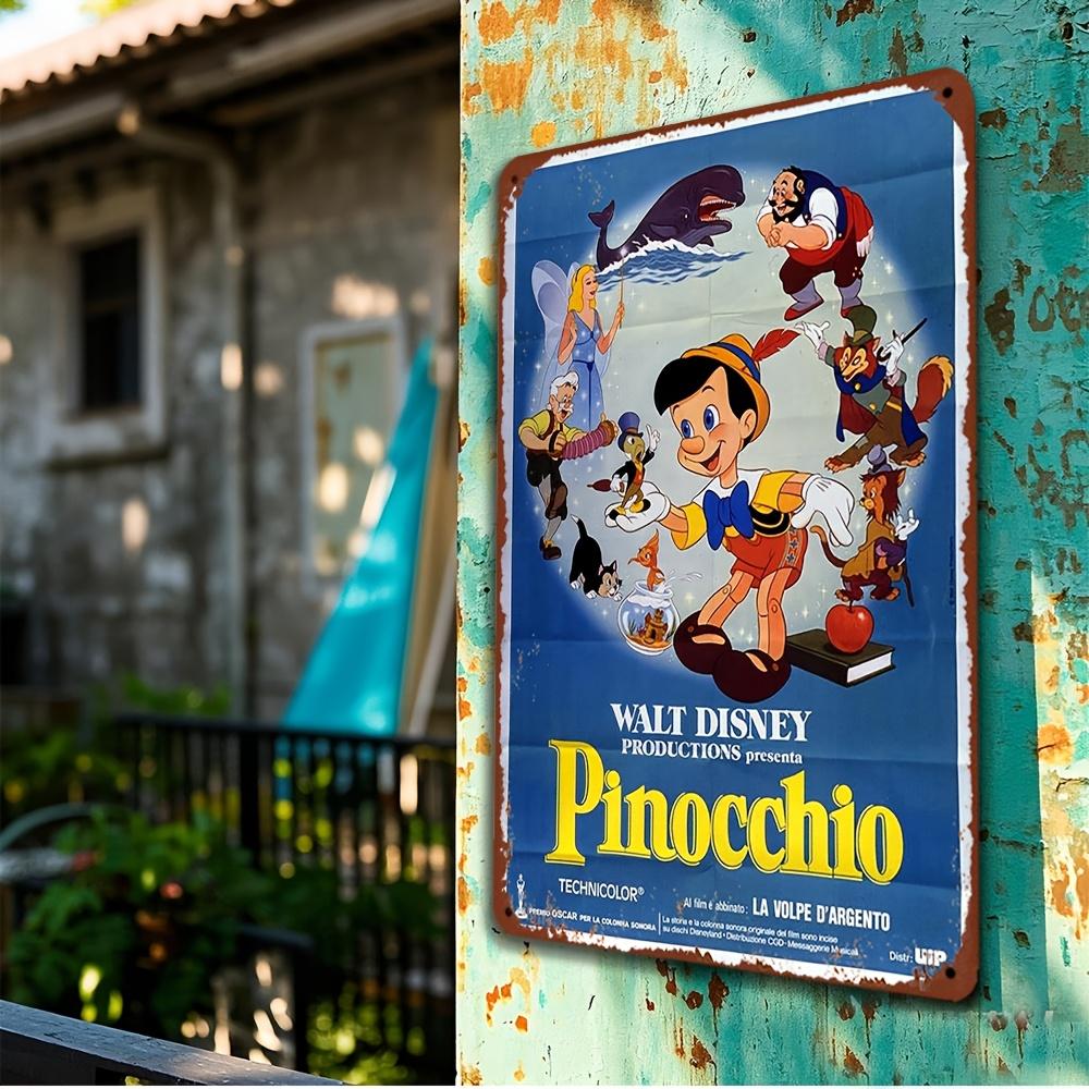A Beautifully Designed Tin Sign Featuring Authorized Classic Cartoon Characters Pinocchio And Geppetto, Officially Licensed for