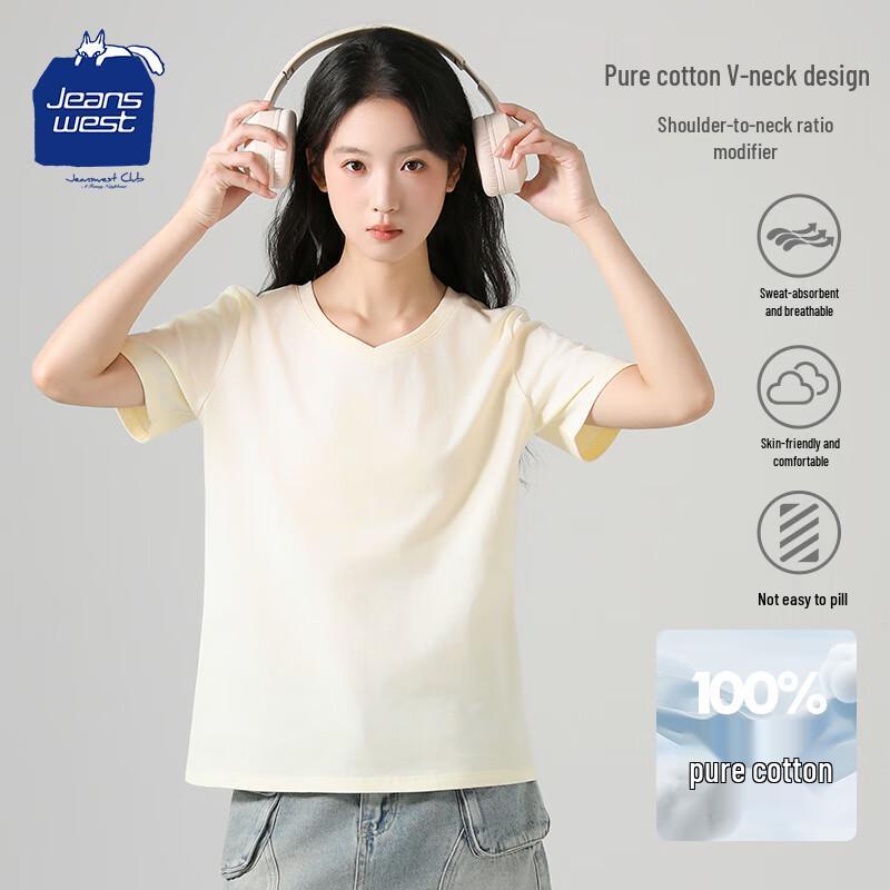 JEANSWEST CLUB Women s Pure Cotton V-Neck T-Shirt M