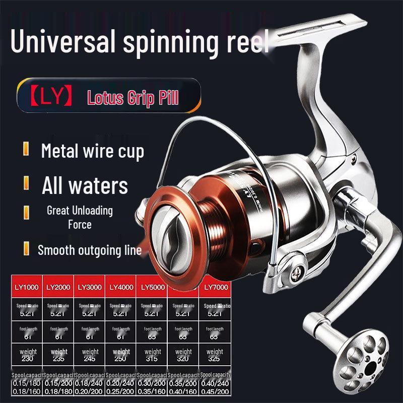 All-Metal Spinning Reel with Slanted Line Cup for Long-Cast Smooth Lure, Sea, and Rock Fishing.