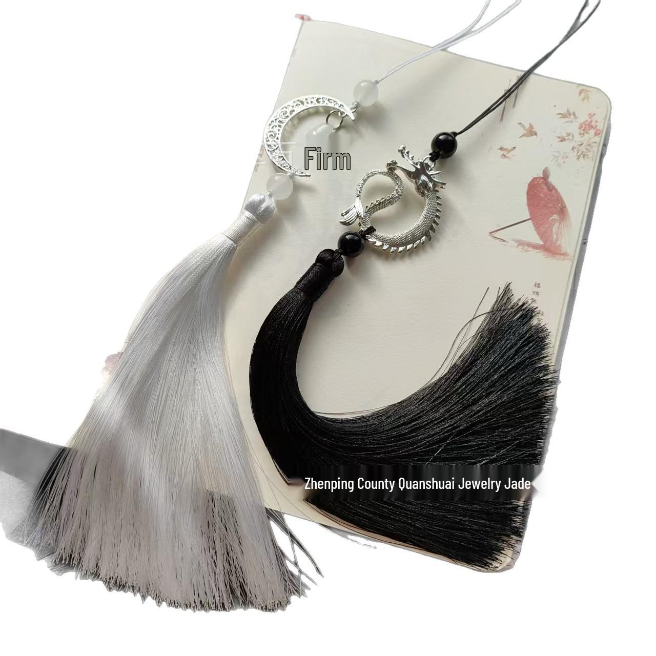 Moon Dragon Tassel Pendant: Hand-Woven Cheongsam Brooch & Hanfu Accessory Moon White Pendant