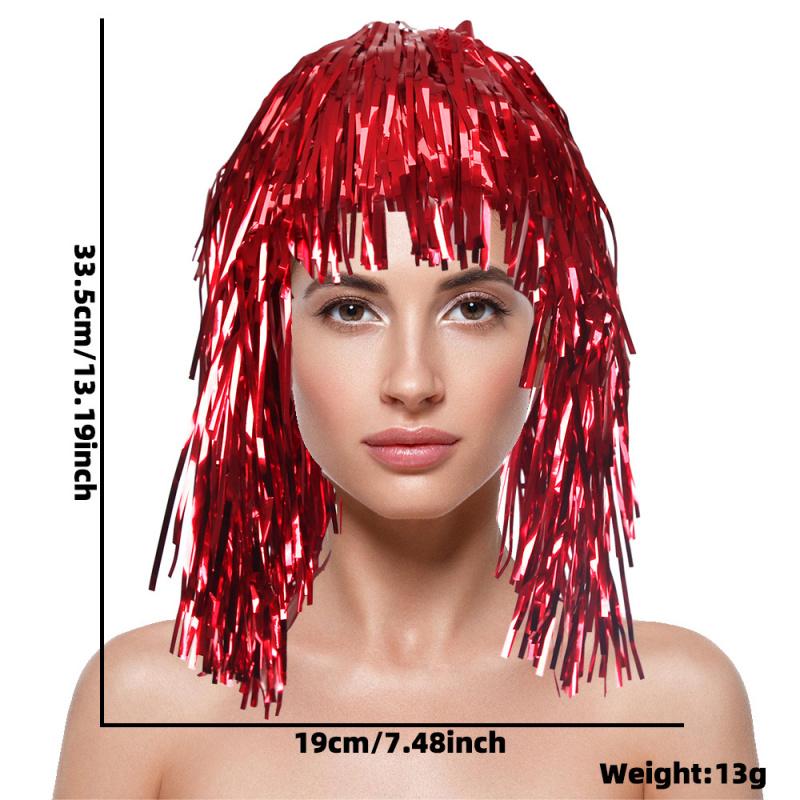 Sequin Wig Hat Birthday Party Gathering Sports Event Decoration Colorful Tassel Disposable Wig Prop Glitter Disco Masquerade