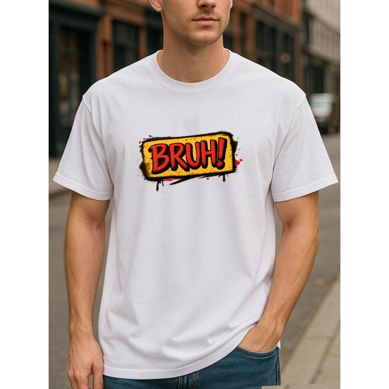 

European sizes BRUH Graffiti-Style Print Men S T-Shirt | Comfortable and Breathable Casual Sportswear with Round Neck and Regular Sleeves 4XL білий