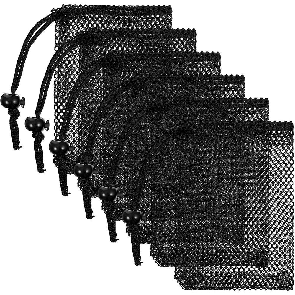 With Cord Lock Closure Small Mesh Bags Durable Black Pouch Mesh Drawstring Bags for Beach Games